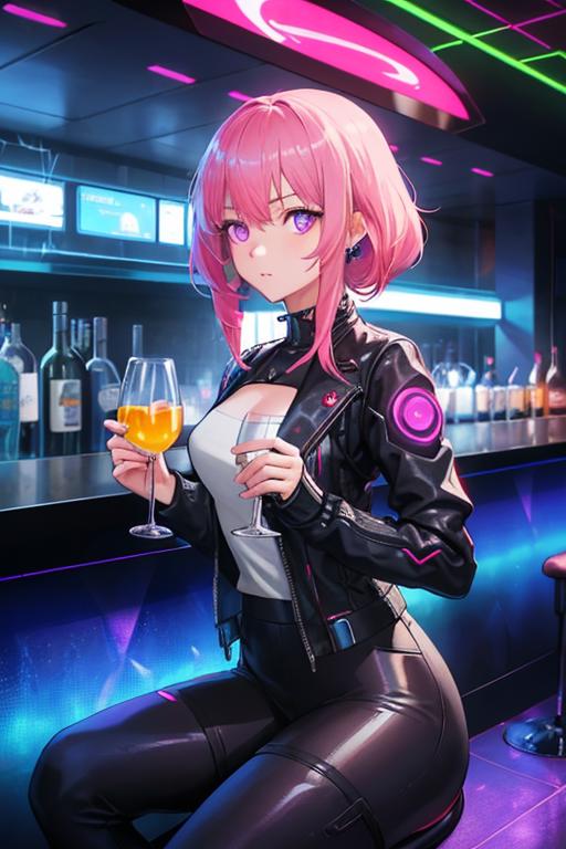 00236-984404888-Cyberpunk, 1girl, sitting in a futuristic bar, holding a glass, modified human, elegant suit, pink hair, purple eyes, looking in.png